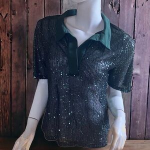 ❄️ 50% off winter Robertson & Rodeo sequin collar sheer holiday top M/L